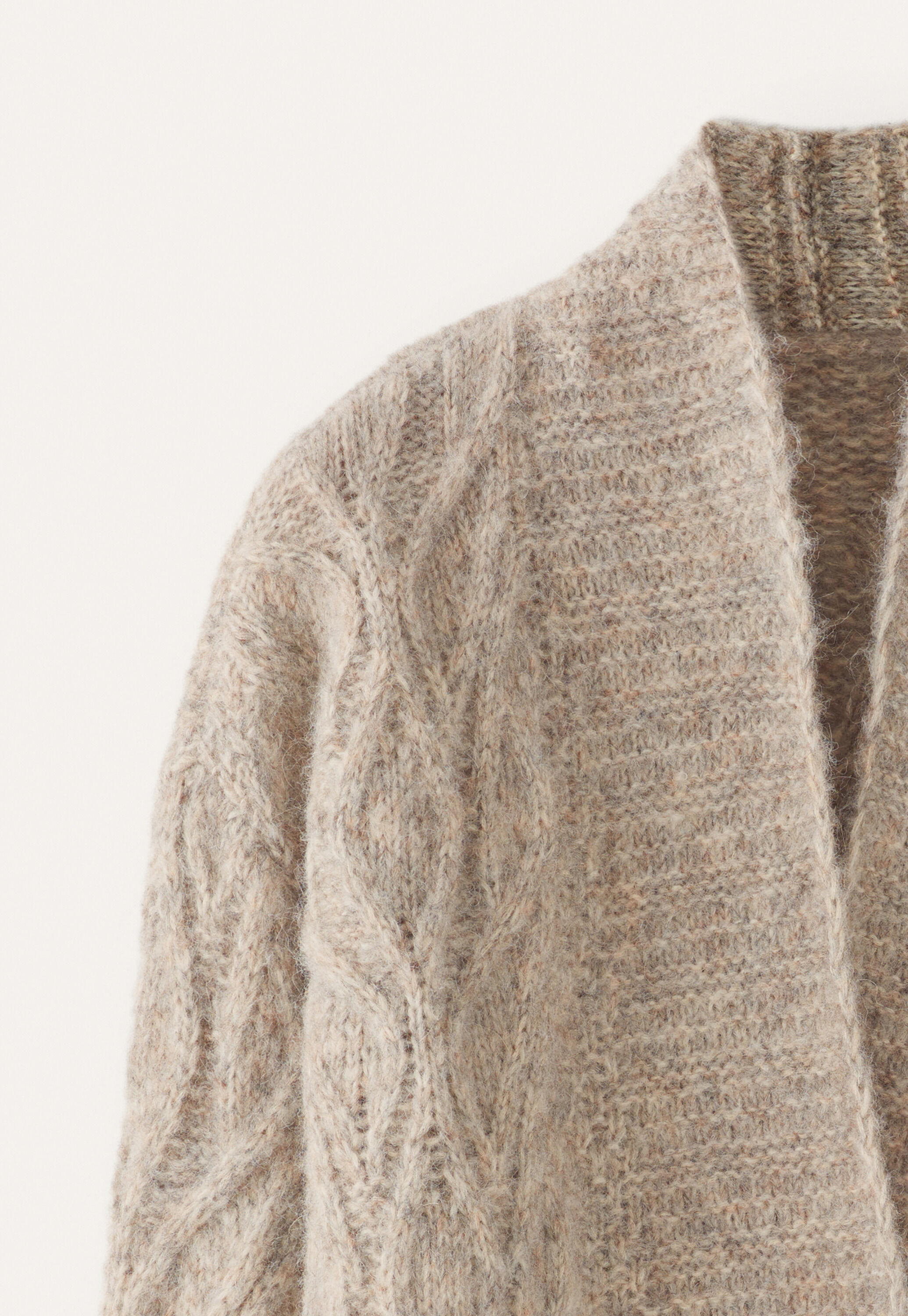 Cable-stitch cardigan, Fawn grey, large