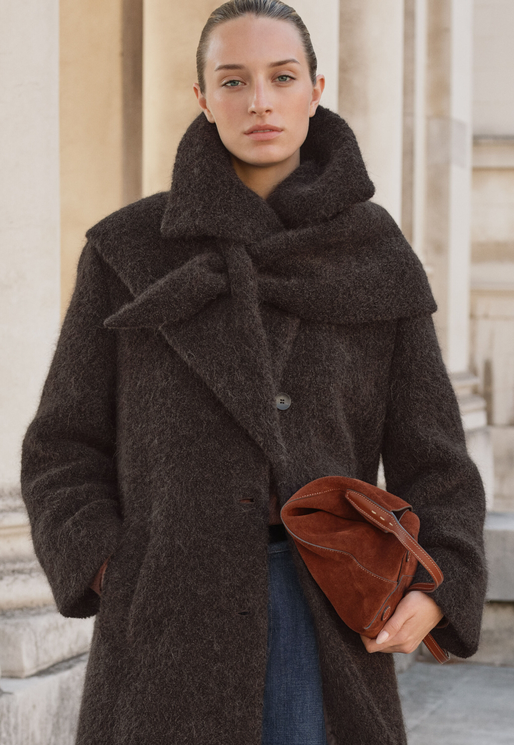 Boucl&eacute; coat, Coffee, large