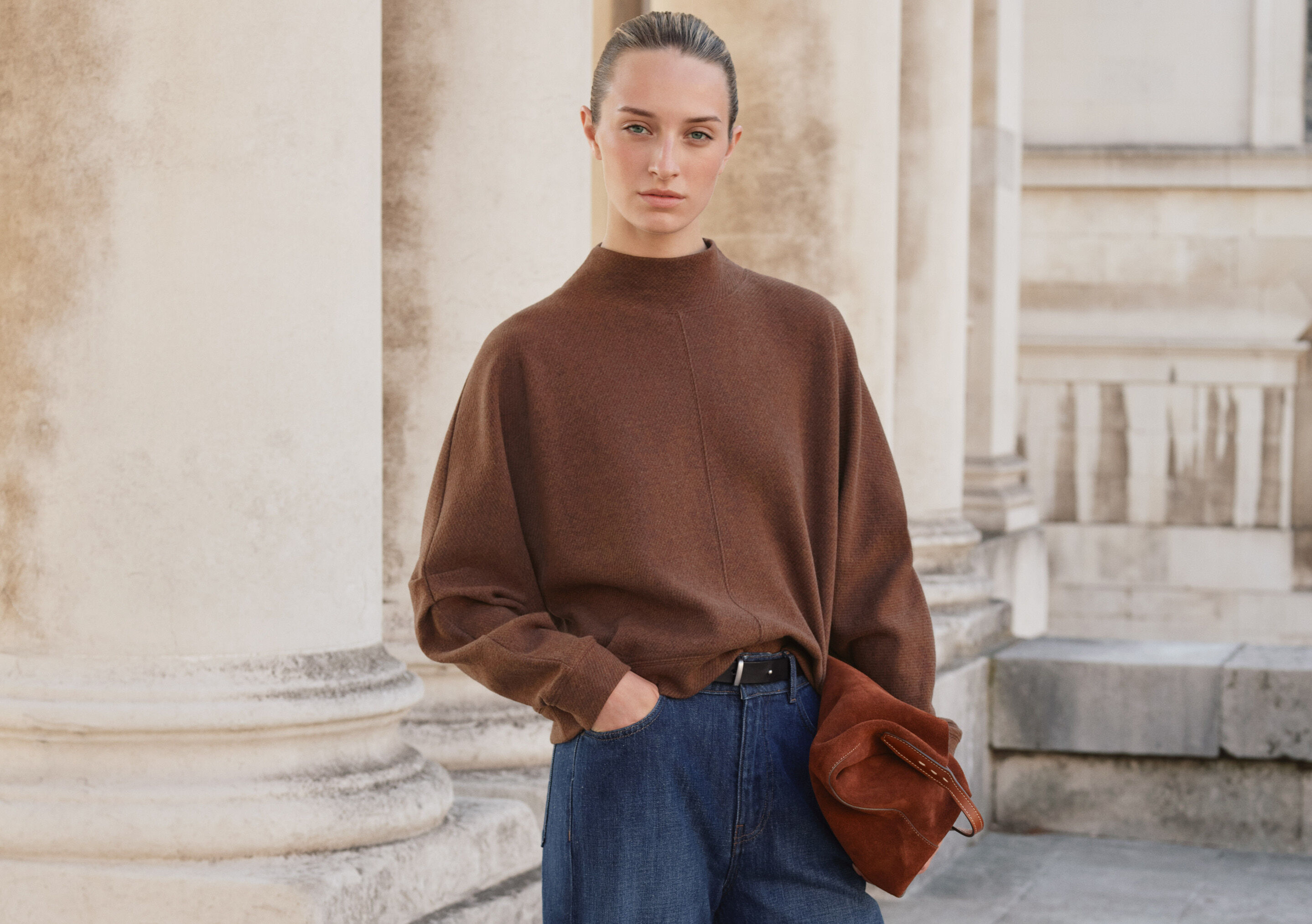 high-neck jersey top