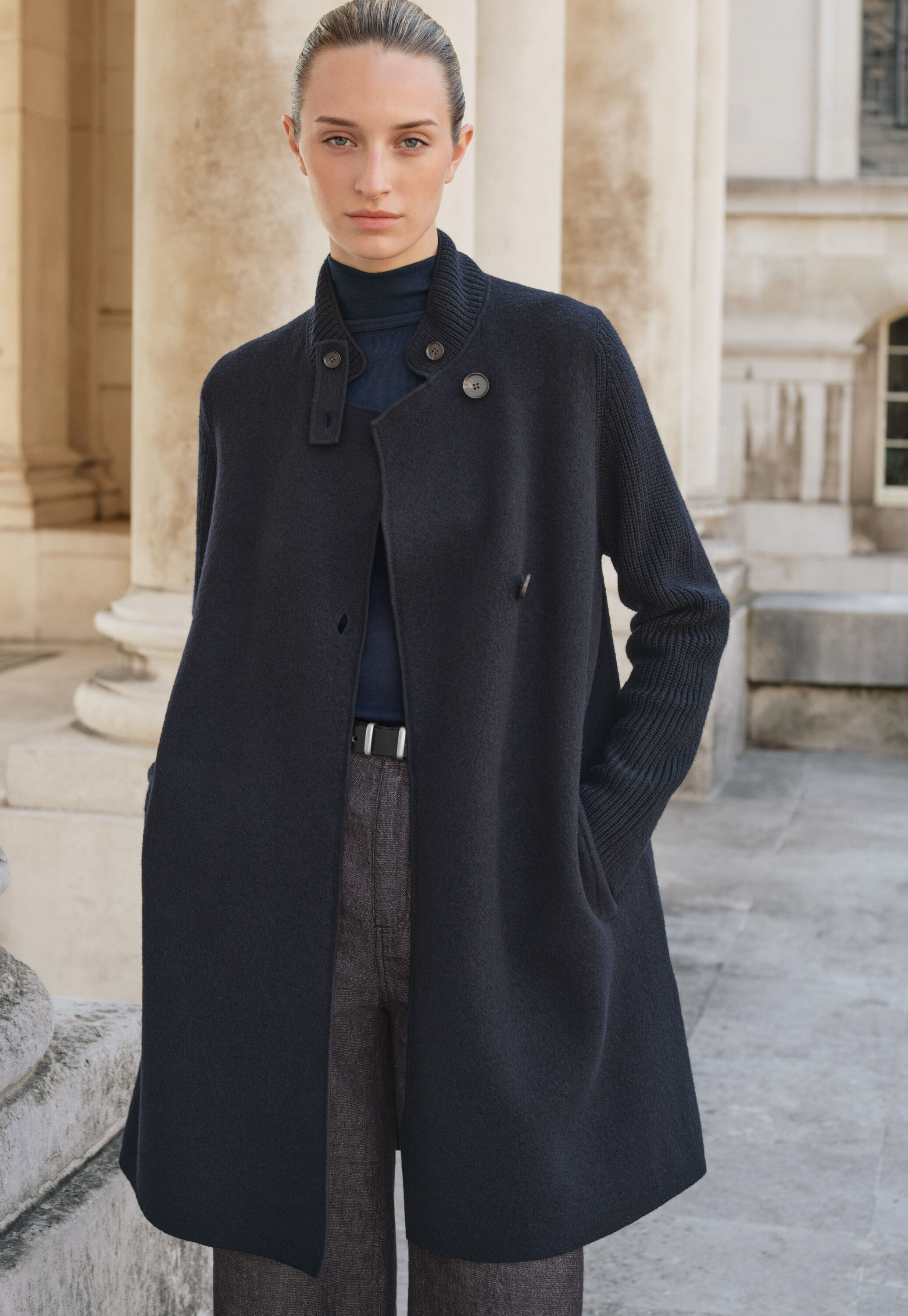 Ribbed sleeve coatigan, Blue black, large