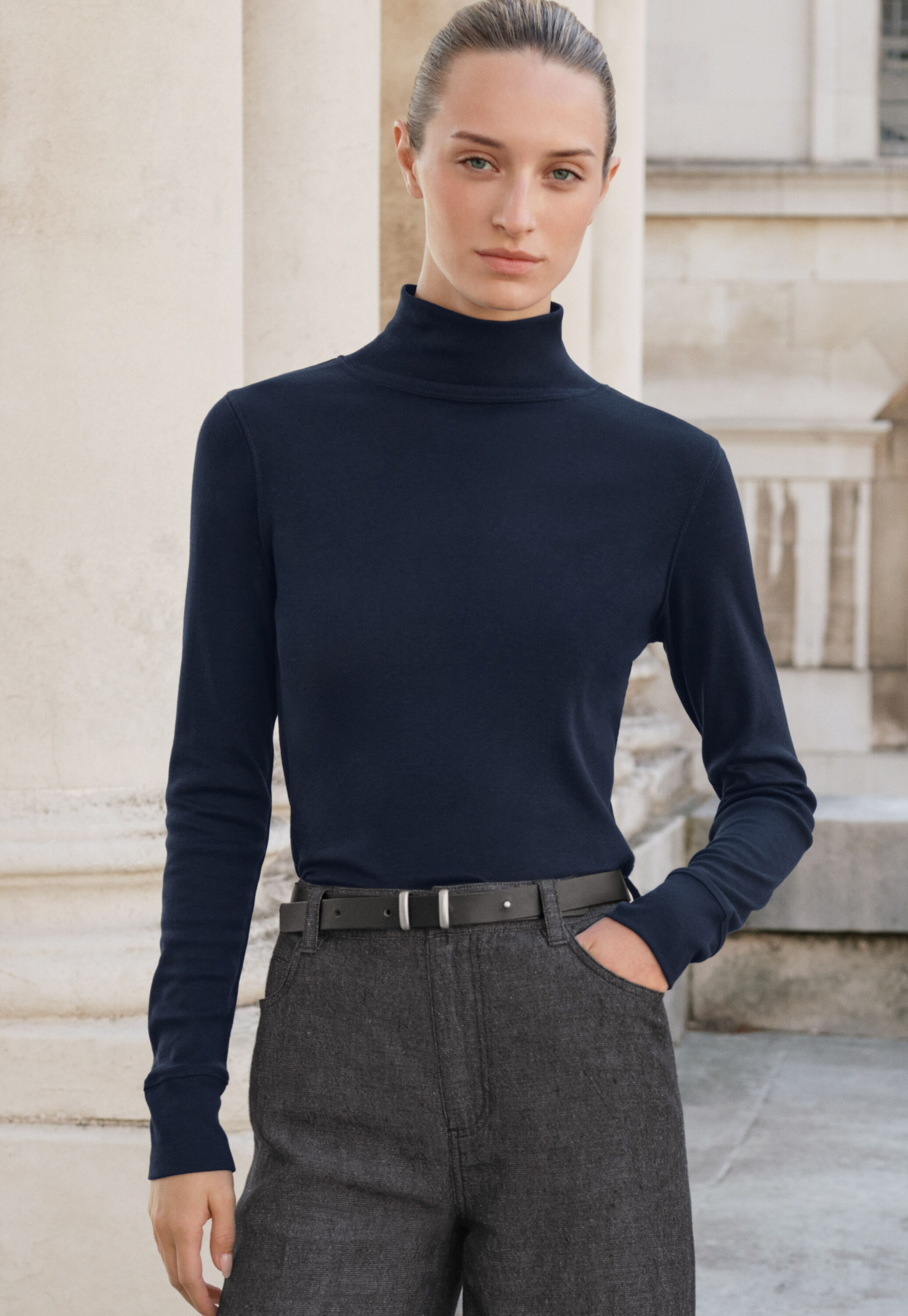 high-neck jersey top