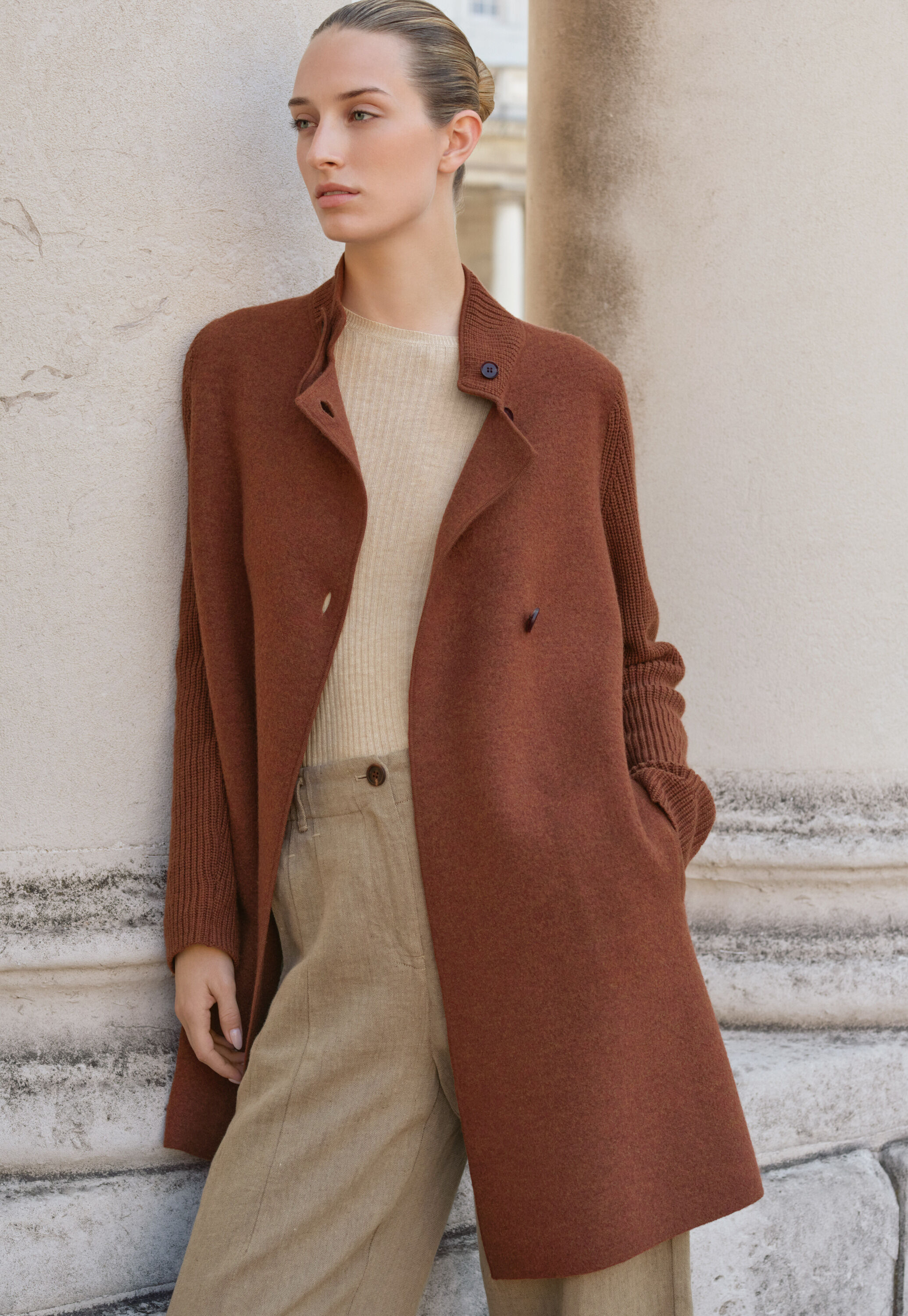 Ribbed sleeve coatigan