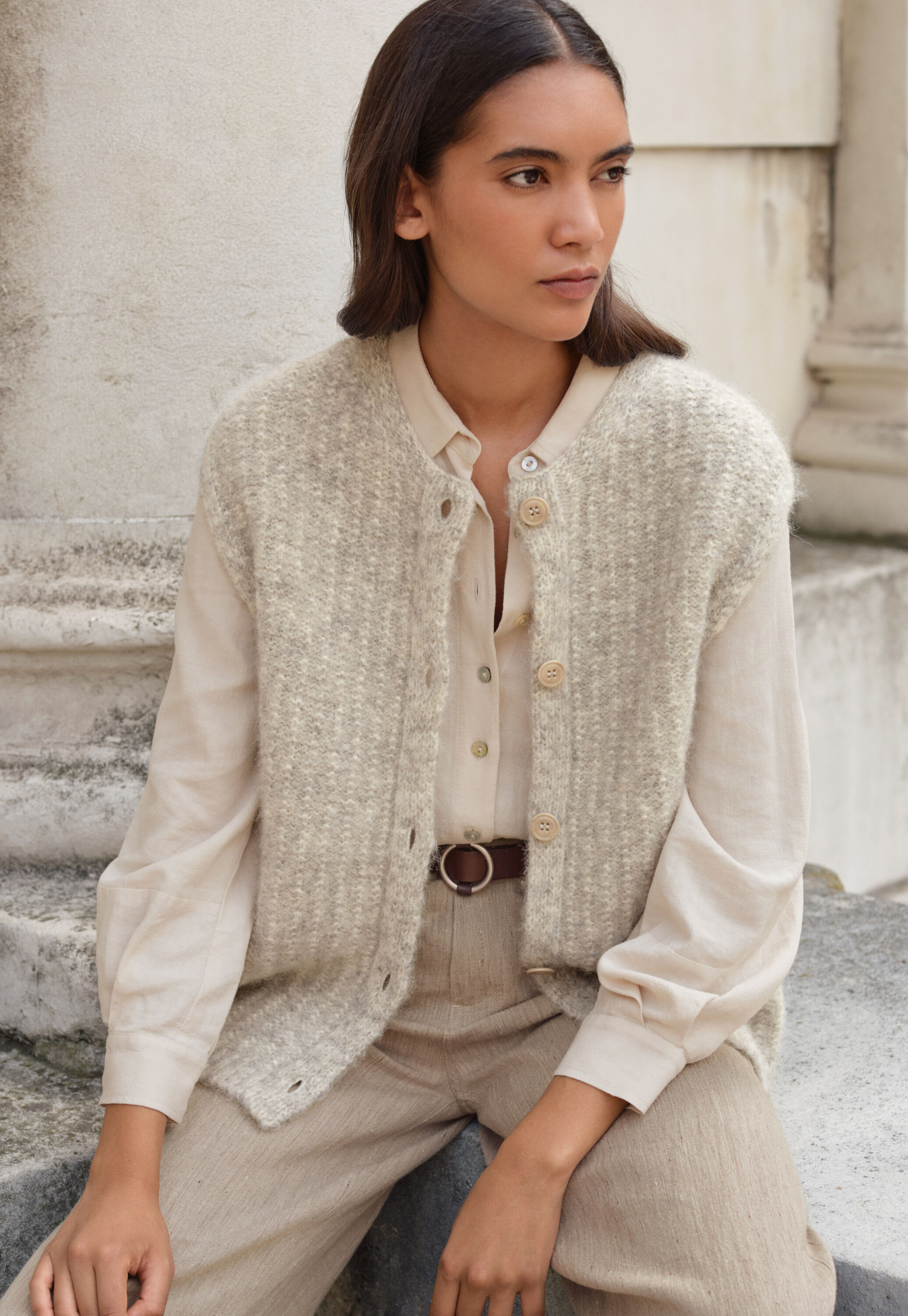 Sleeveless cardigan, Pale grey, large