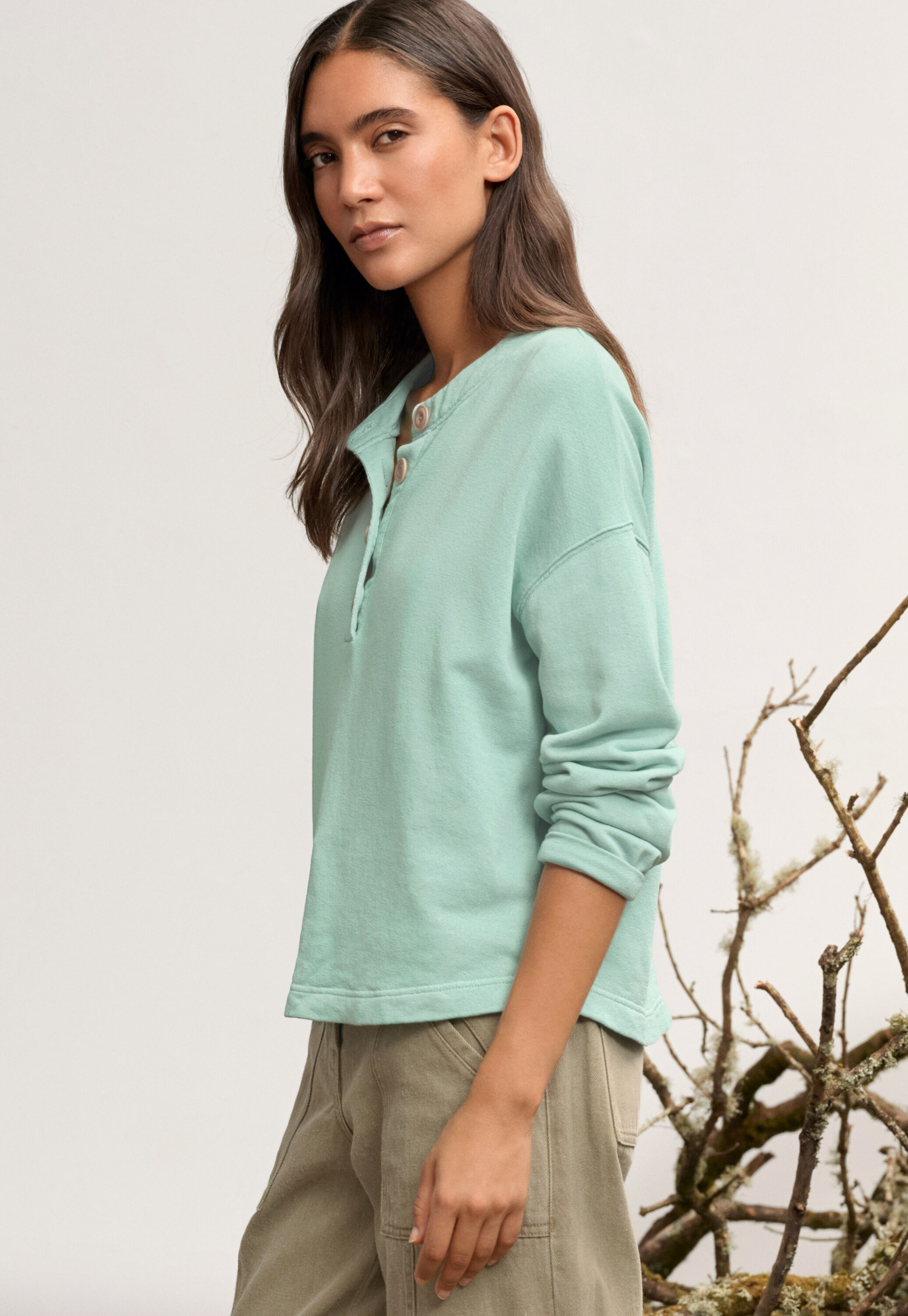Button placket jersey top, Aqua jade, large