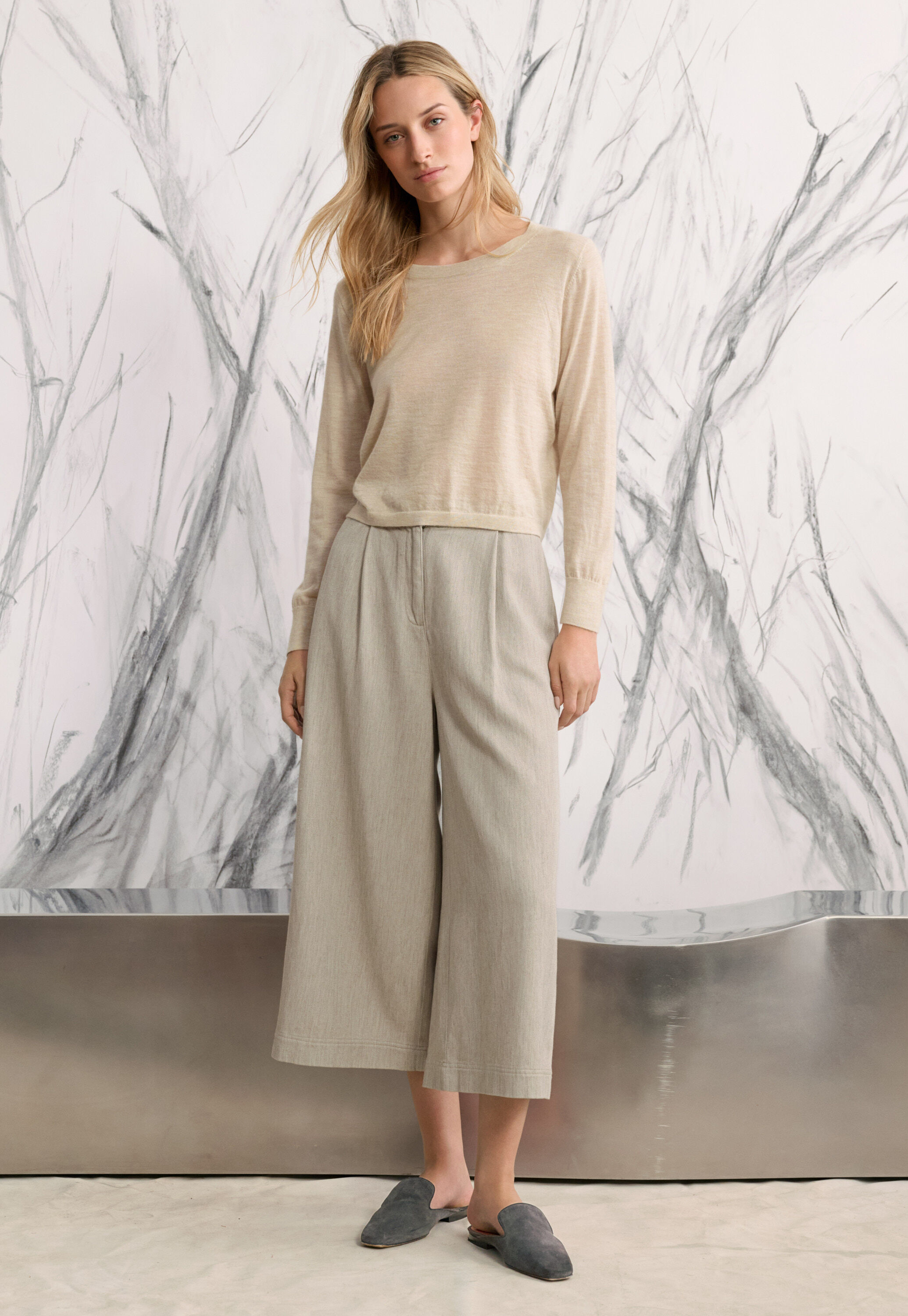 Cropped & wide trousers, Fawn, large