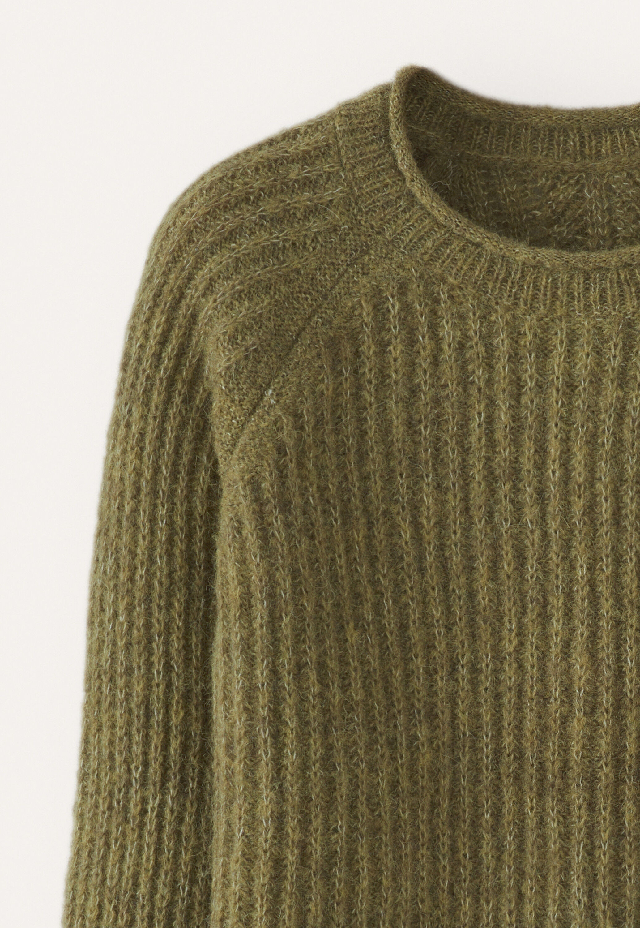 Round-neck ribbed sweater, Olive green, large