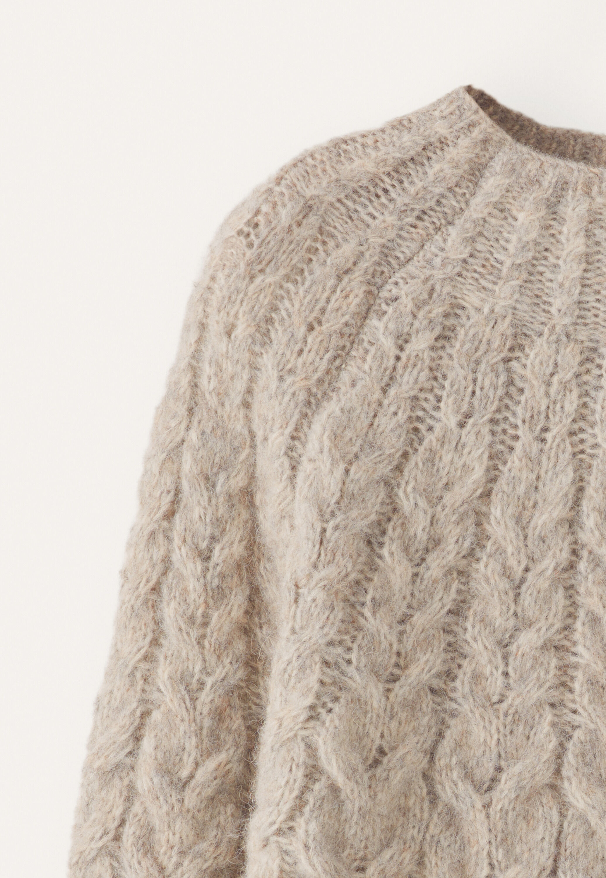 Cable-stitch sweater, Fawn grey, large