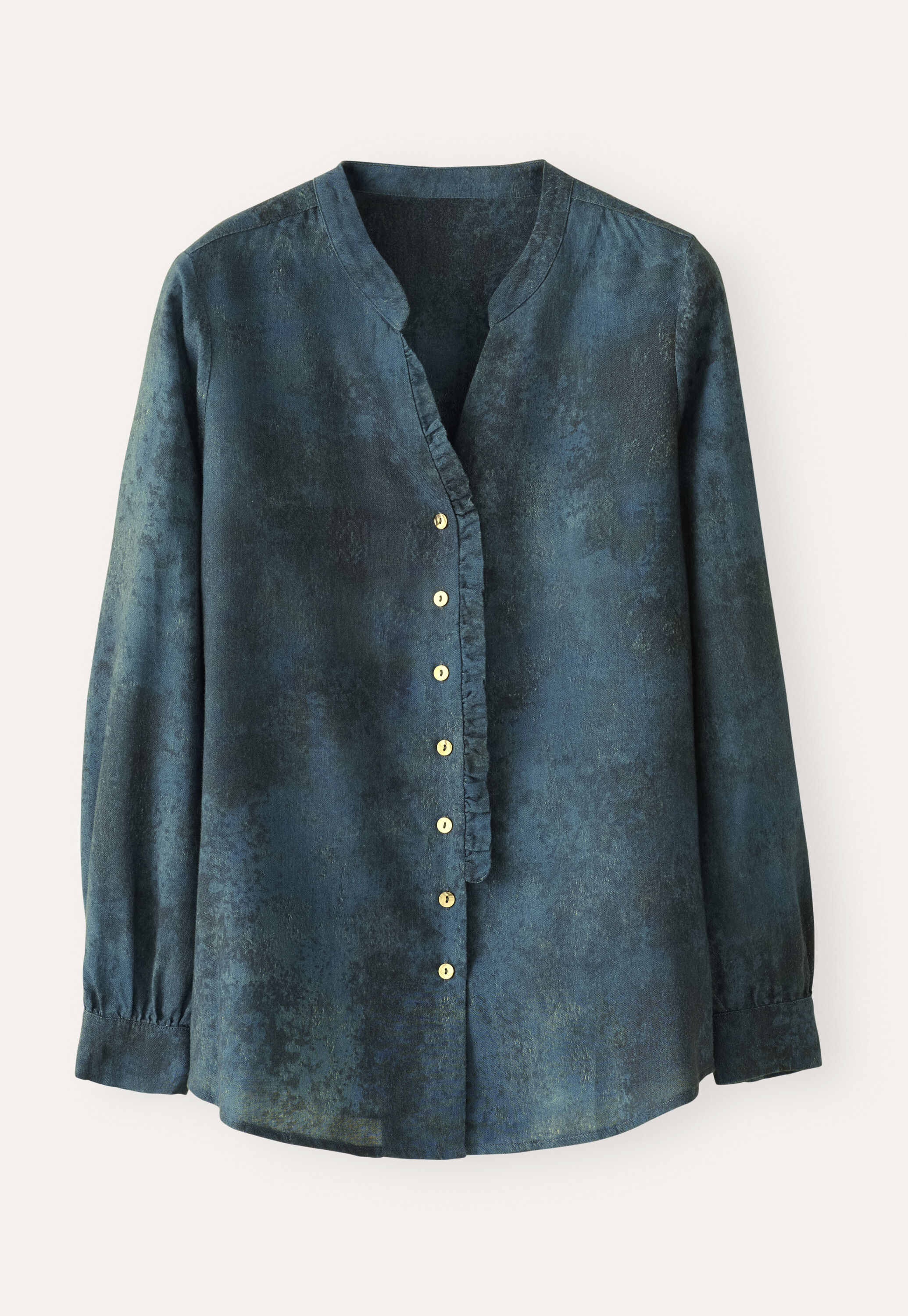 Frill front blouse, Ocean blue, large