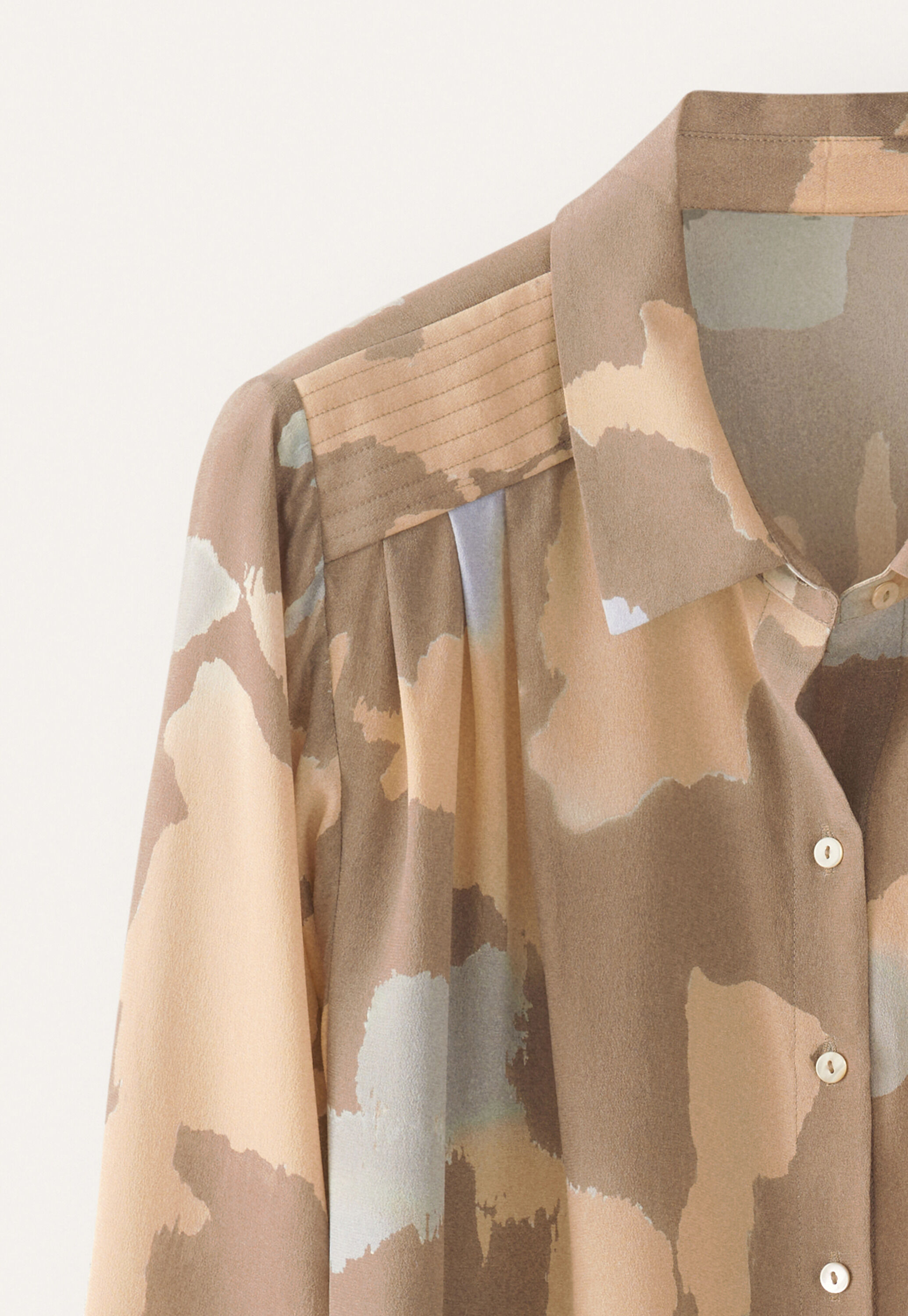 Printed blouse with pleats, Taupe sand, large