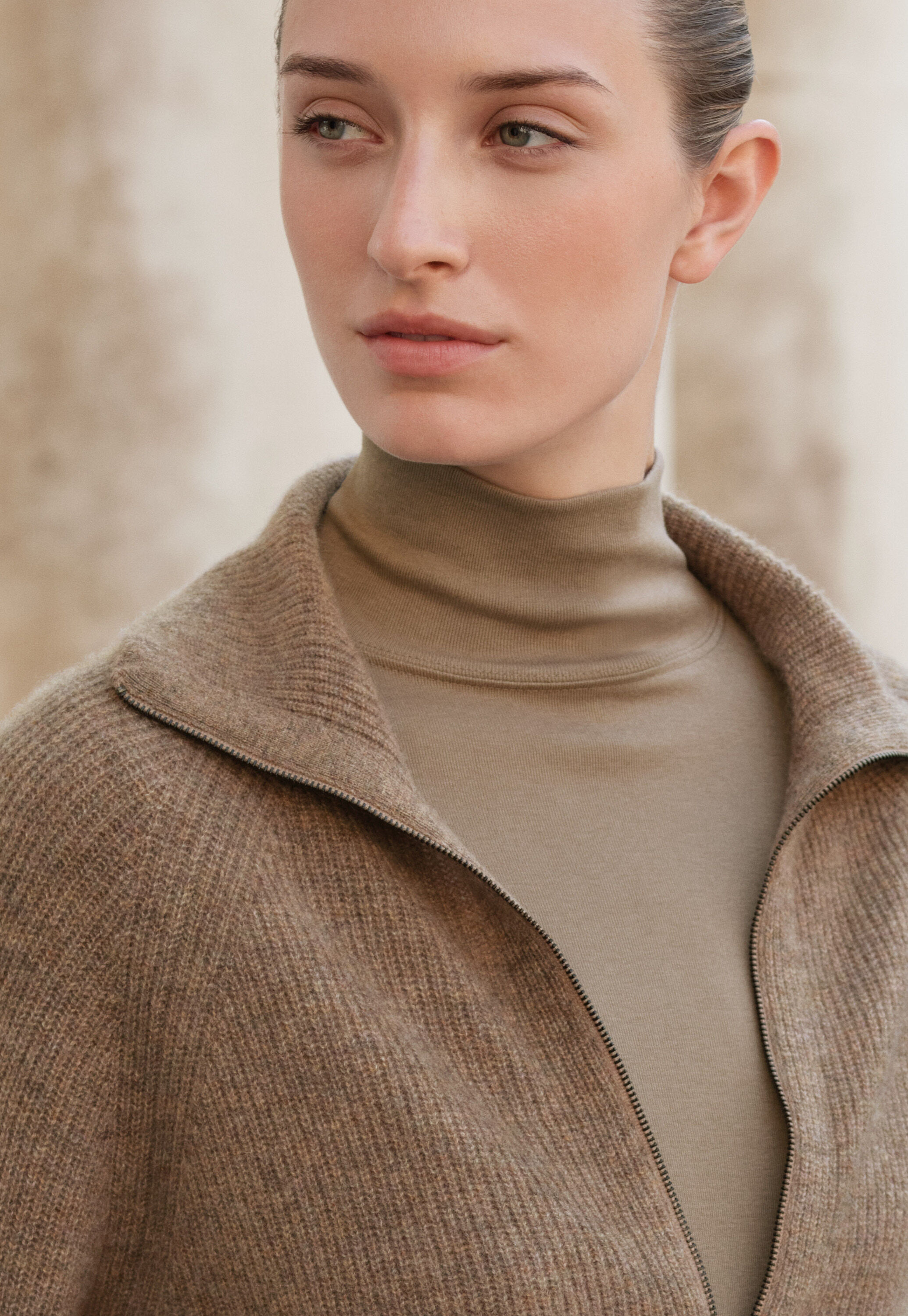 Zip-front cardigan, Latte, large