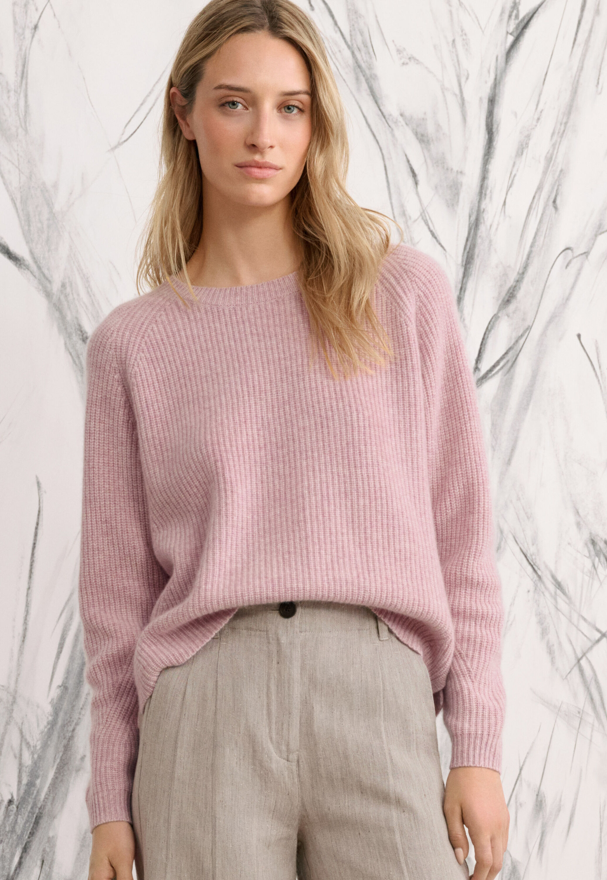 Ribbed crew-neck sweater, Soft orchid, large