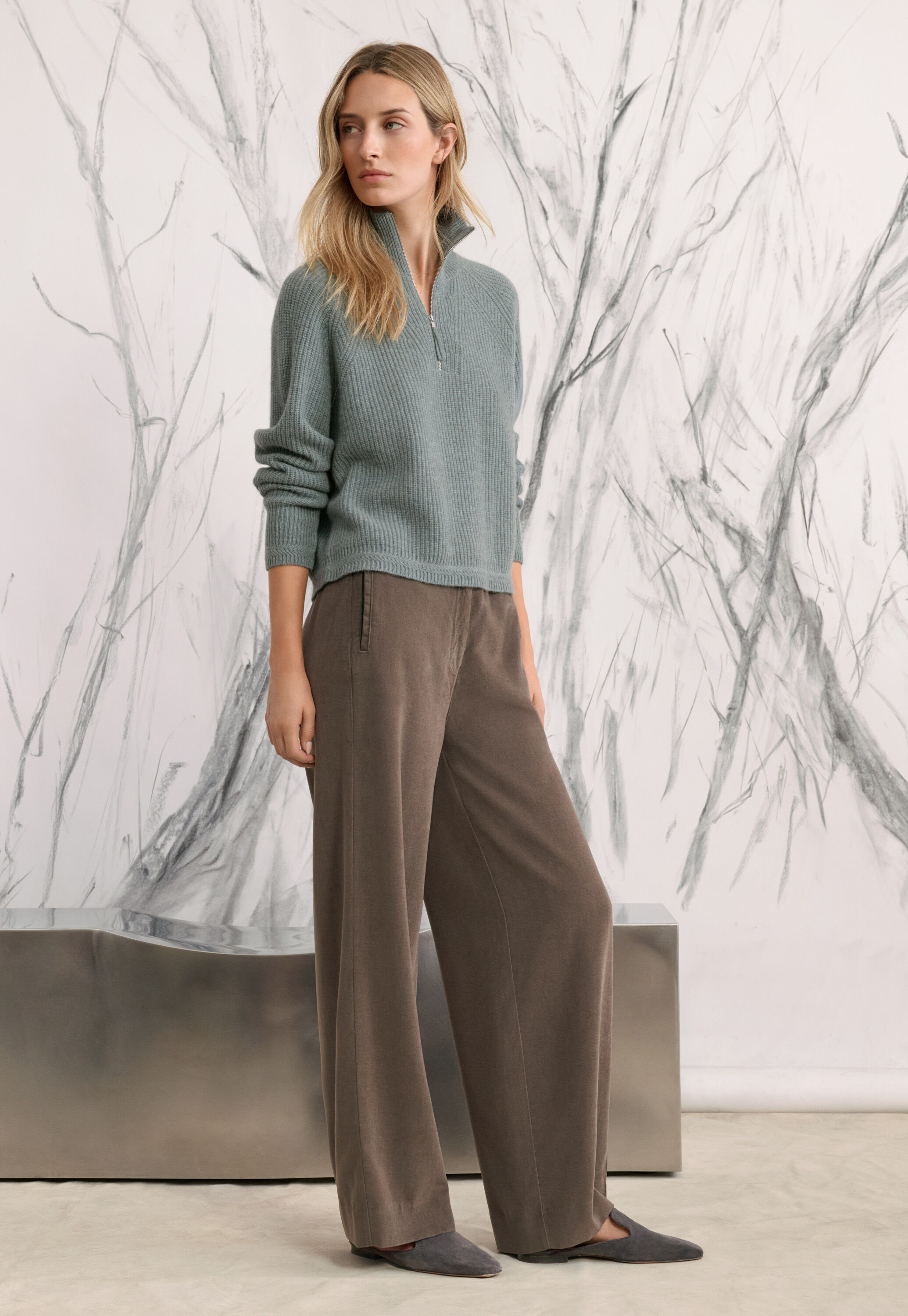 wide-leg trousers, Mink brown, large