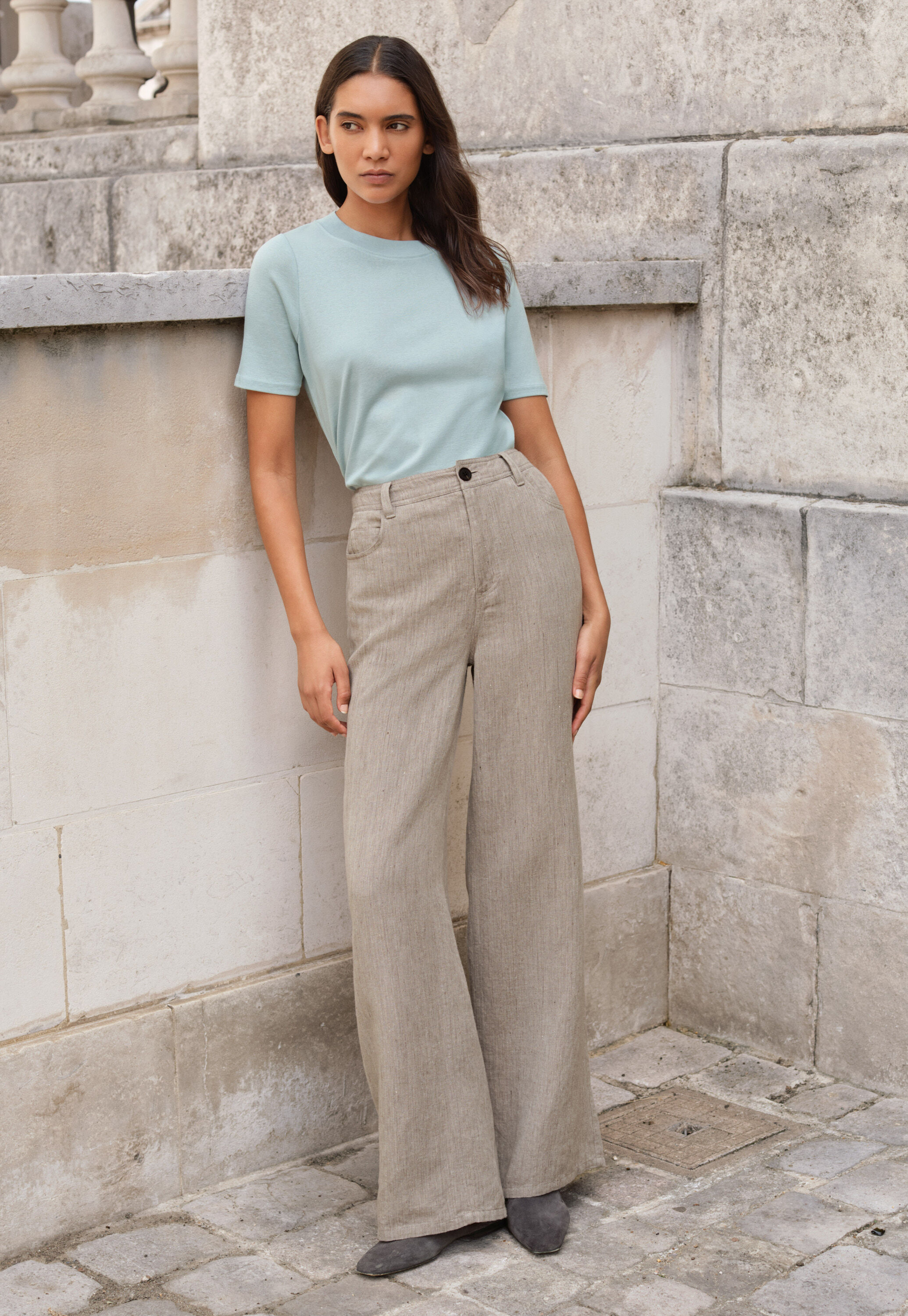 Wide & straight leg trousers, Mink, large