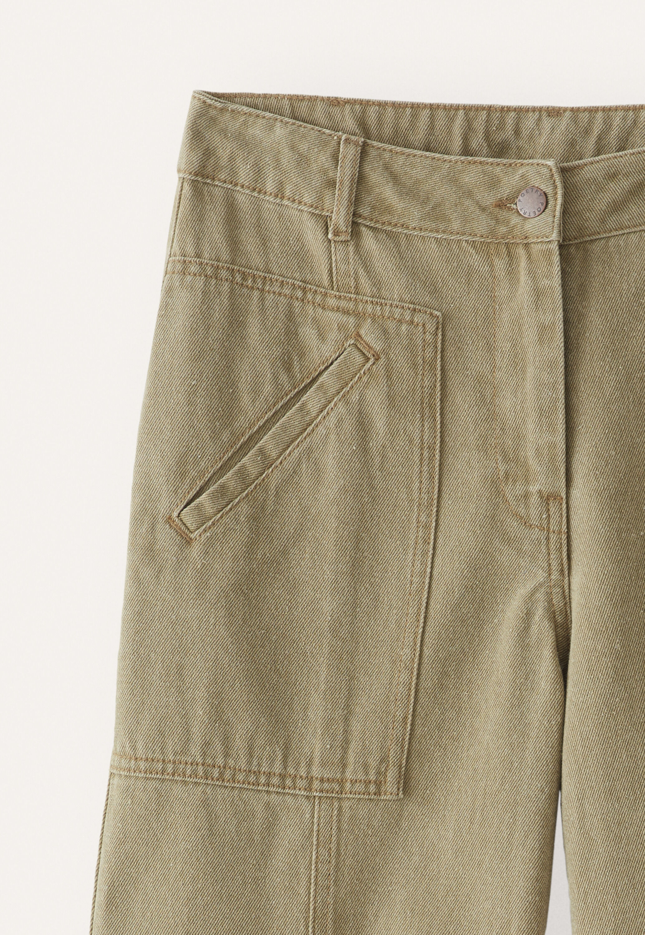 Cropped seam-detail trousers, Dark olive, large