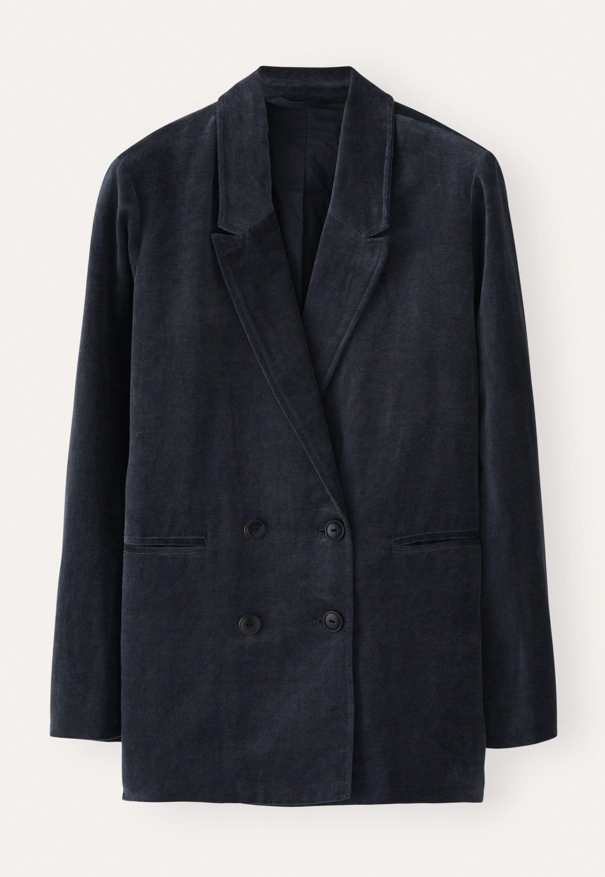 Long double-breasted velvet jacket