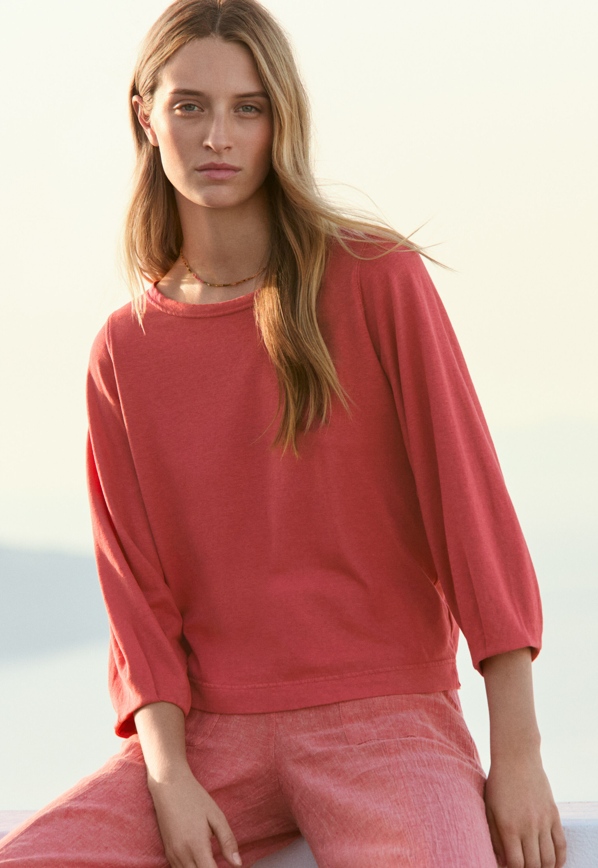 Pleated-cuff jersey top