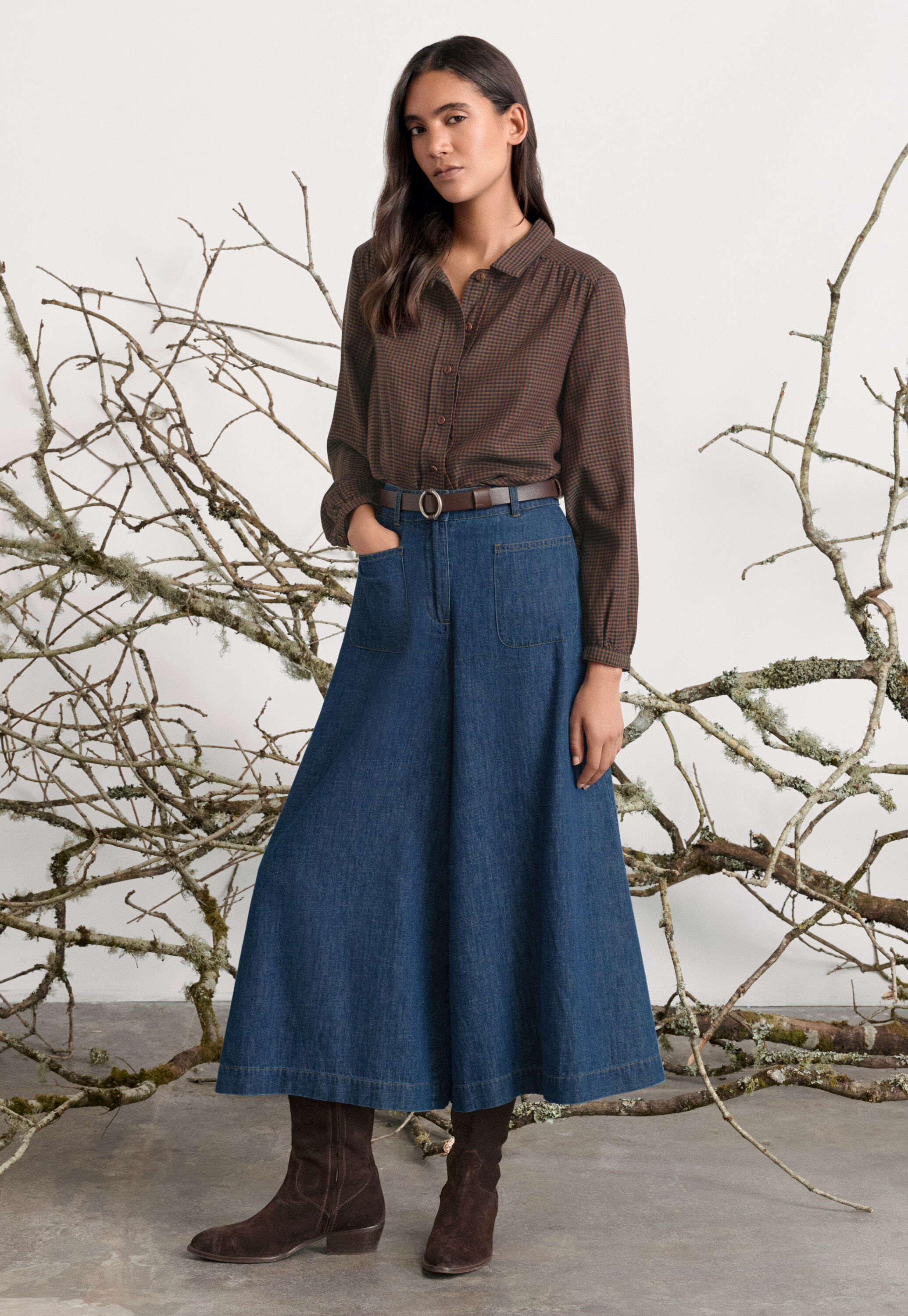Indigo-dyed culottes